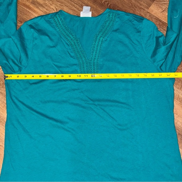 Jaclyn Smith NWT XXL Aqua Teal Green Crochet V-Neck Tunic Top Shirt Blouse Plus - Picture 11 of 13